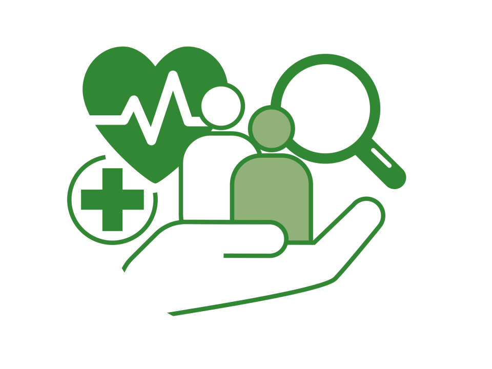 graphic to represent "stay well", showing a hand holding two people figures