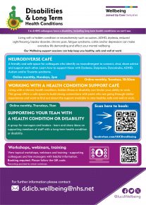 Poster outlining a range of targeted wellbeing support for disabilities and long term health conditions