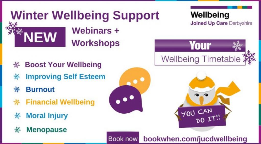 Header image outlining a series of wellbeing webinars for staff to access