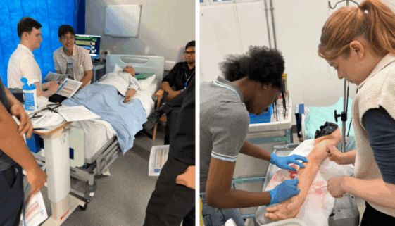 Derbyshire students have been taking their first steps toward careers in medicine at hands-on events which transform a university lecture hall into a simulated clinical environment.