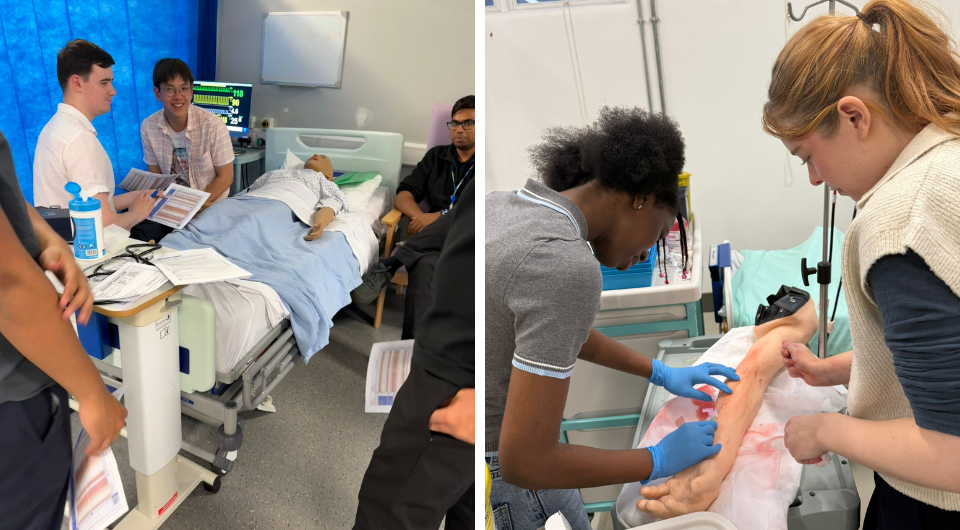 Derbyshire students have been taking their first steps toward careers in medicine at hands-on events which transform a university lecture hall into a simulated clinical environment.