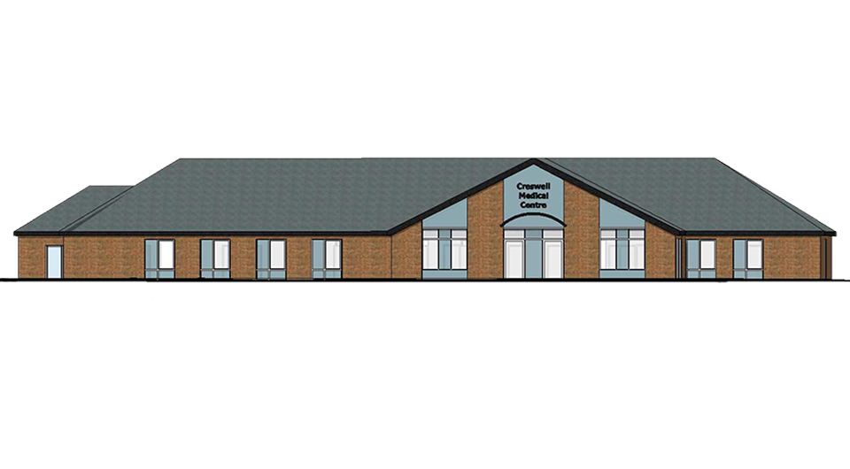 line drawing of the front elevation of Creswell Medical Centre